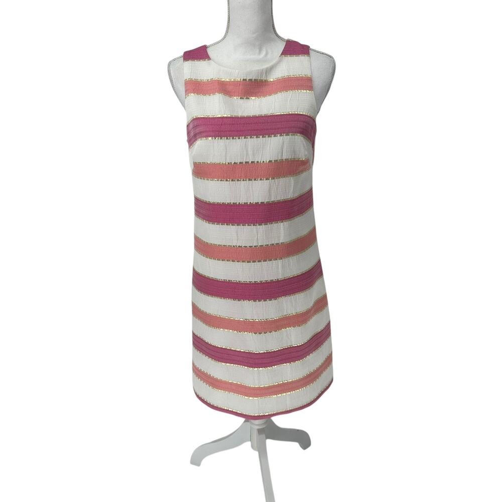 Vince Camuto White Pink Striped Sleeveless Sheath Dress Size 6